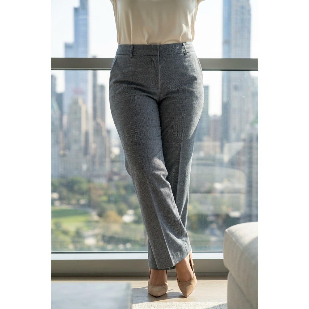 Loft Plus Marisa Trouser Blue Textured Straight Leg Dress Pants 18 Linen Blend